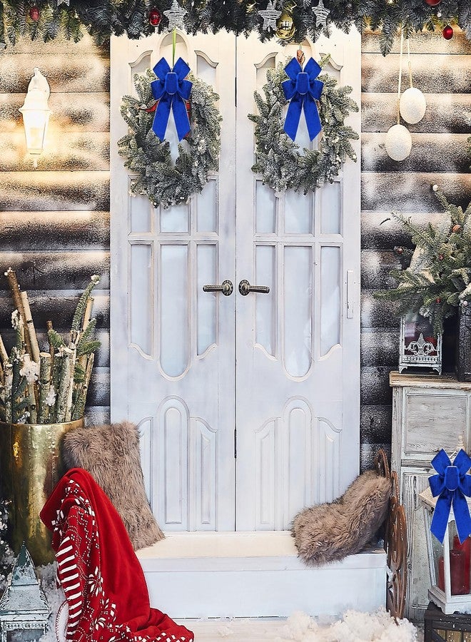 Ftuuo 4pcs Christmas Wreath Bows, Blue Velvet Bow for Wreath Sliver Edged Xmas Crafts Decorative Ornament Bow for Indoor Outdoor Christmas Wedding Holiday Party Decorations - Image 4